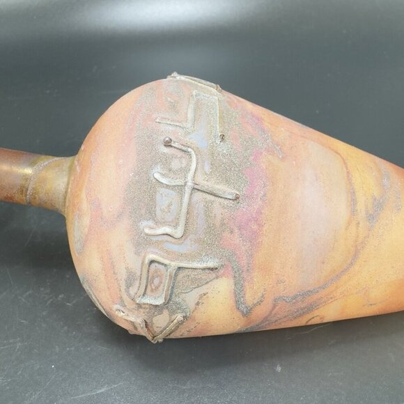 Egyptian Hand Blown Art Glass Vase Bottle Thin Lightweight Scavo Textured Glass - Picture 11 of 16